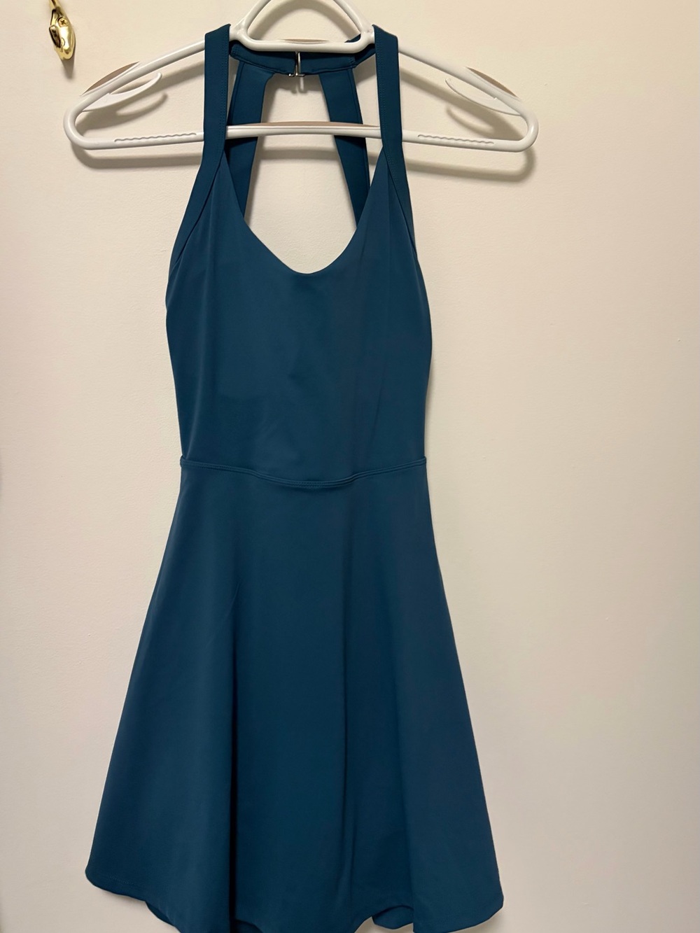 Teal Fit & Flare Mini Dress with Halter Straps - golf or tennis